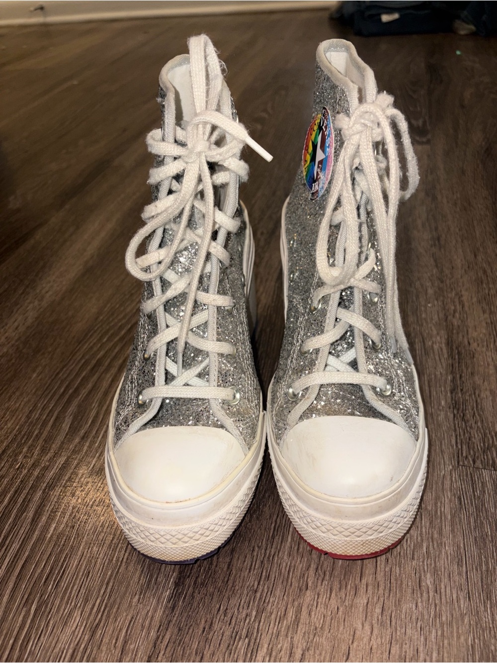 Unisex Silver Glitter Converse chuck 70 De Lux Pride Platform Heel Boots - Picture 9 of 11